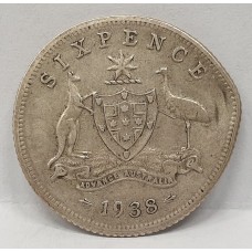 AUSTRALIA 1938 . SIXPENCE . ERROR . FLAT LIKE A SHILLING IN SIZE